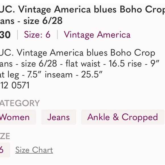 Excellent Preowned Condition Vintage America Blues Boho Cropped Jeans Size 6. - Picture 7 of 7